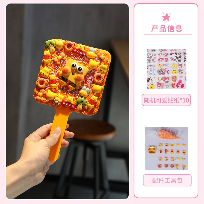 Diy para niños de mano espejo maquillaje material paquete dibujos animados hechos a mano puro pegamento de crema espejo juguete regalos para chicas