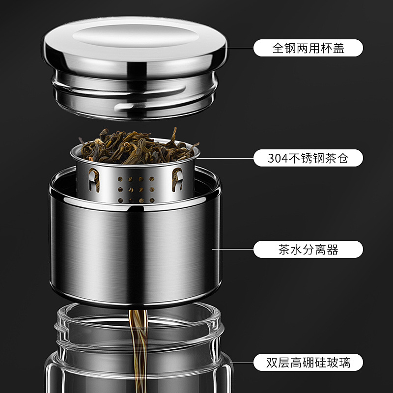 茶水分离泡茶杯男女迷你双层隔热玻璃杯过滤便携简约花茶水杯2089