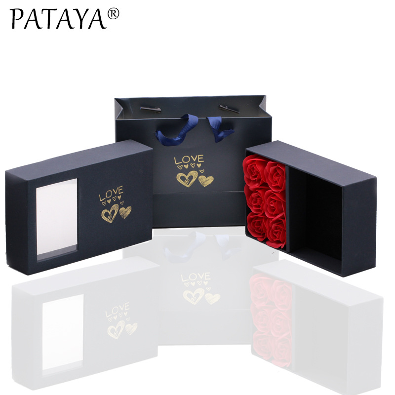 情人节礼物包装盒暗蓝玫瑰花装首饰礼品盒套装创意款珠宝饰品花盒