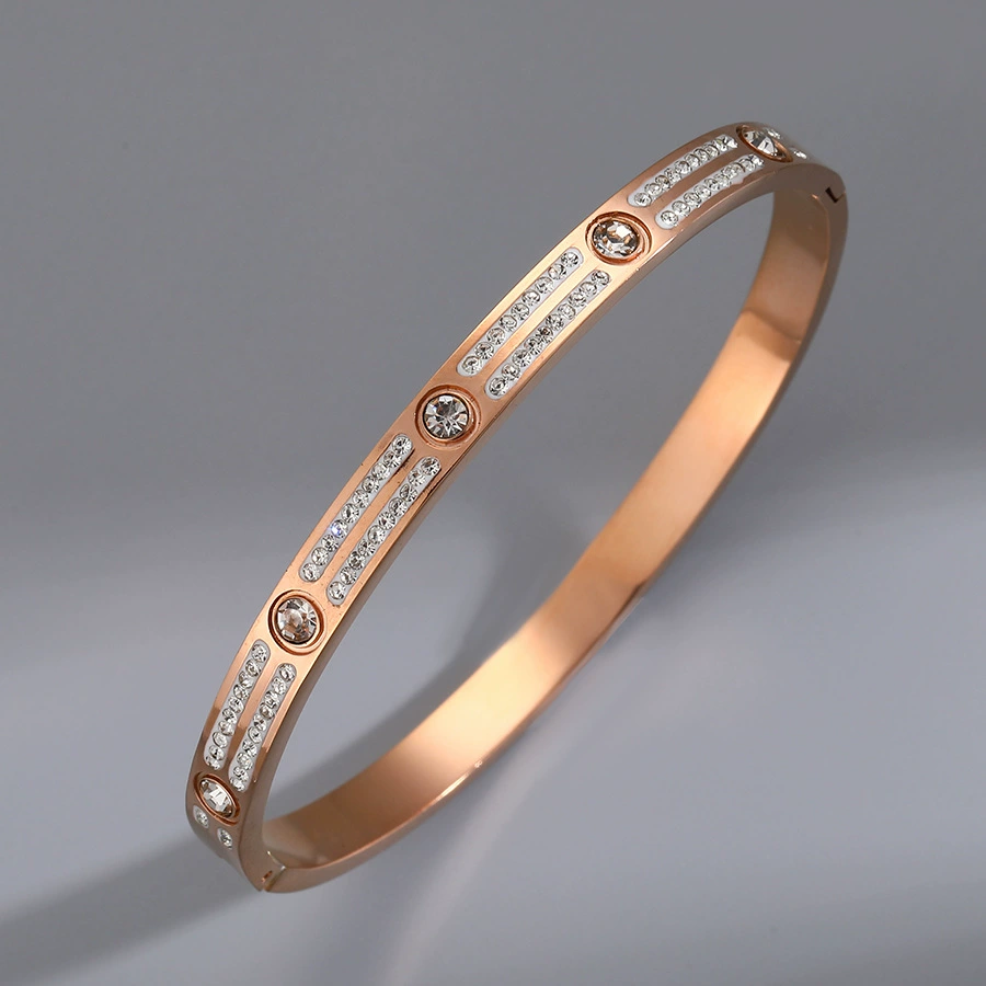 Golden women's bracelet stainless steel, zirconium, jewelry, accessory, pink gold, high-end, light luxury style