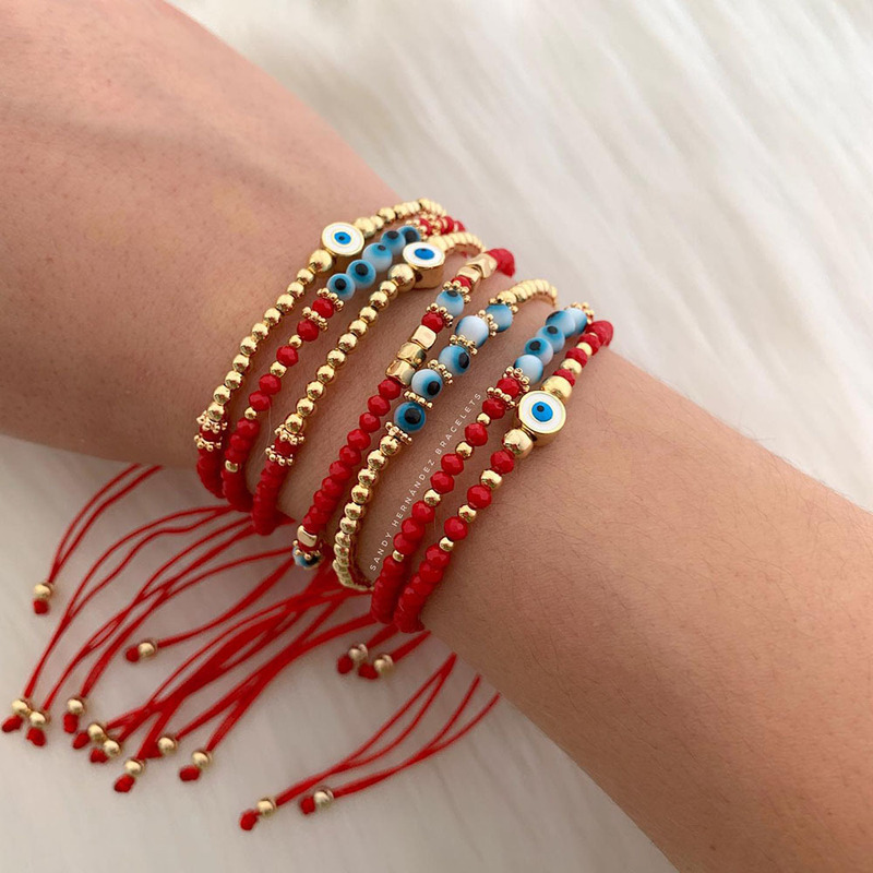 Multi-layered Diy Handmade Beaded Glaze Evil Eye Jewelry Instagram Style European and American Style All-match Ethnic Style Crystal Bracelet for Women