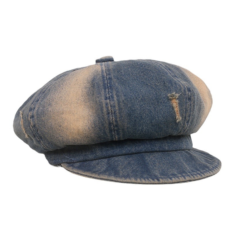 Nuevo agujero coreano viejo vaquero boina boca de pato niño cara pequeña sombrero de octogono sombrero de artista de moda retro