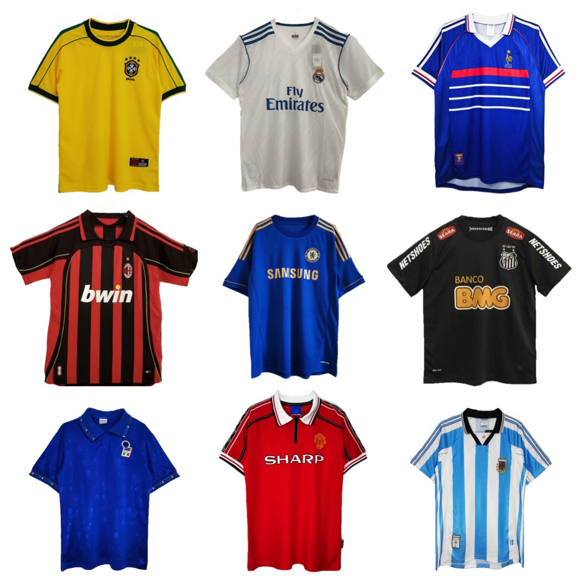Wholesale Vintage Football Jerseys: 1994 Brazil, 2008 Barcelona, 98-99 Manchester United Retro Short-Sleeve Jerseys