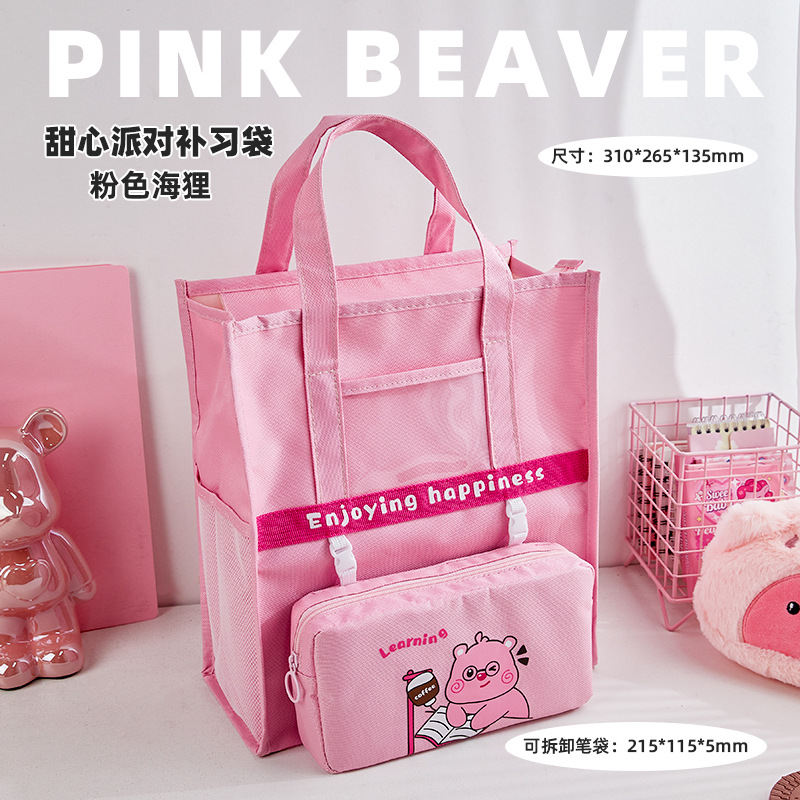 Bolso de matrícula de gran capacidad de dibujos animados para estudiantes de primaria, bolso para libros, estuche para lápices desmontables, bolso de mano de almacenamiento para tareas de recuperación para niñas