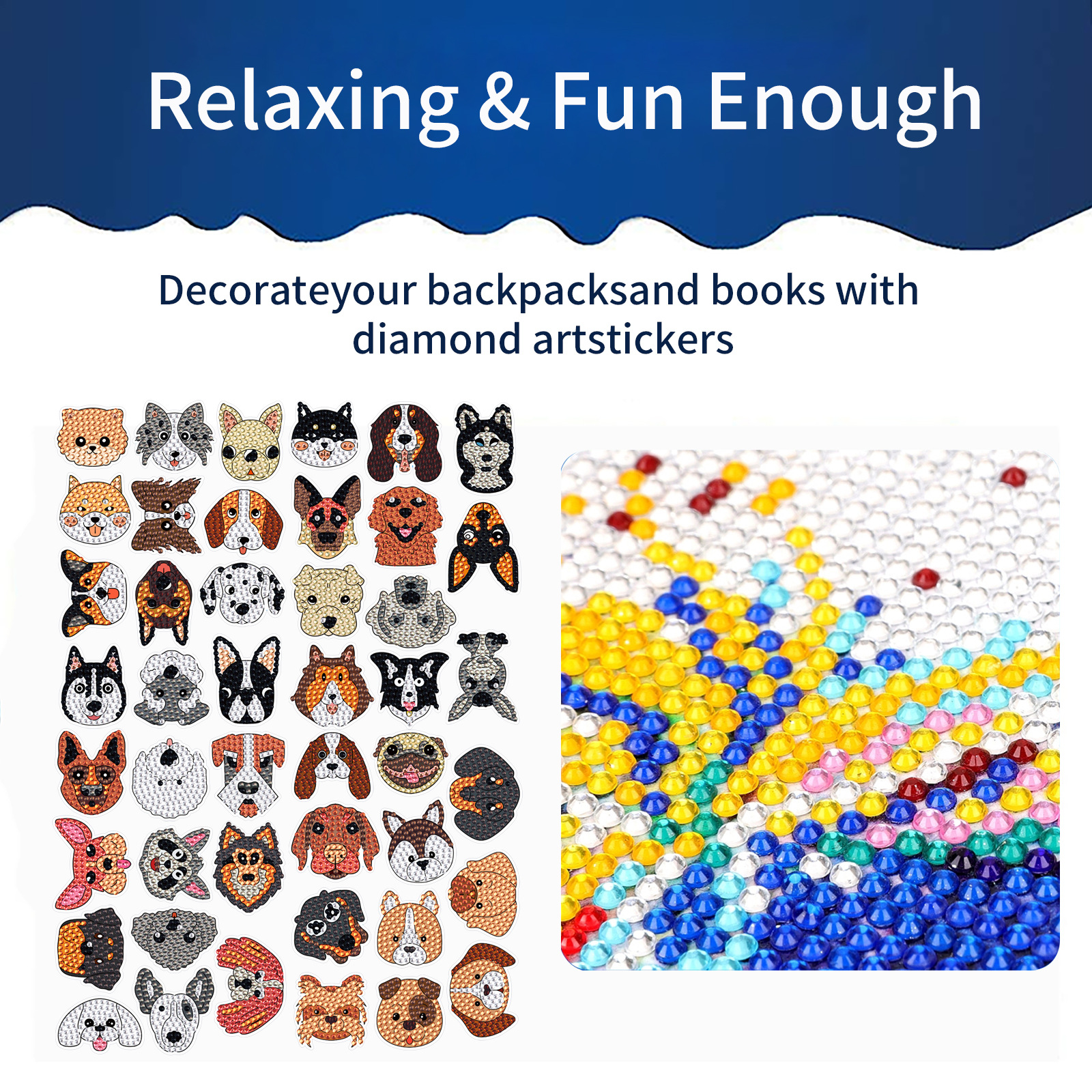 Mejor-Venta de perro de mascota de cabeza grande pegatinas de diamante pintura libre pegatinas DIY ladrillo pintura hecha a mano pegatinas de dibujos animados de cristal brillante diamante