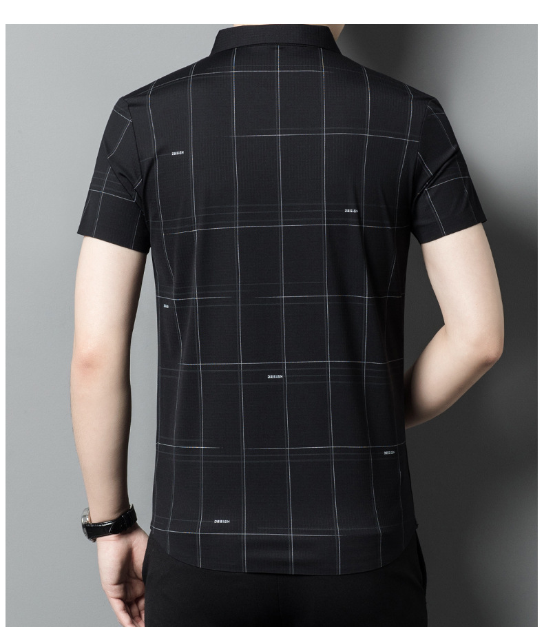 2024 sommer Hemd Licht Reife Casual Check Kurzen ärmeln Atmungsaktive Bequeme Flip Kragen Gedruckt männer Strickjacke_voghion.com