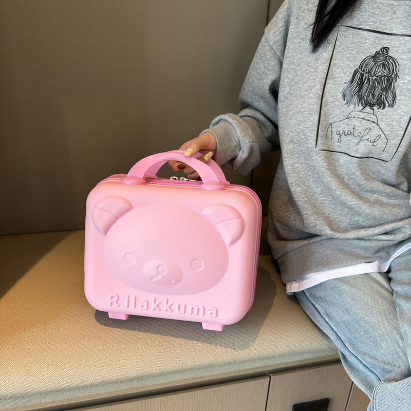 Bear cosmetic case suitcase cartoon luggage Women's portable boarding case hand gift box storage box 14-inch