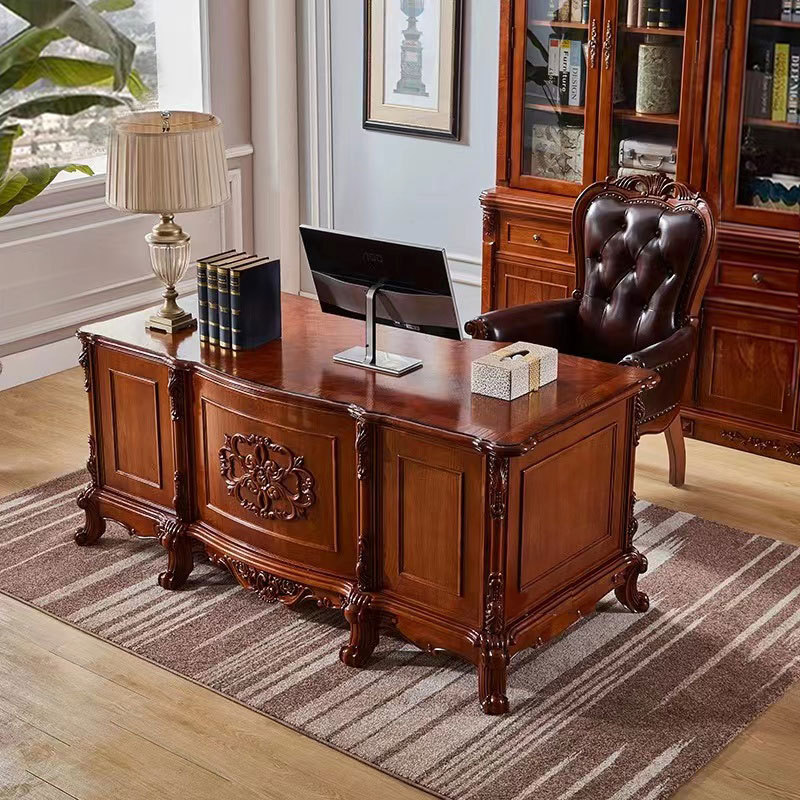 American Solid Wood Desk European Classical Carved Writing Desk Boss Office Desk Luxury High-end Computer Desk American Solid Wood Desk European Classical Carved Writing Desk Boss Office Desk Luxury High-end Computer Desk