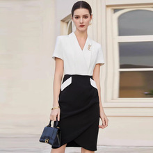 2025夏季薄款黑白拼接职业连衣裙气质女神范主持人上镜正装工作服