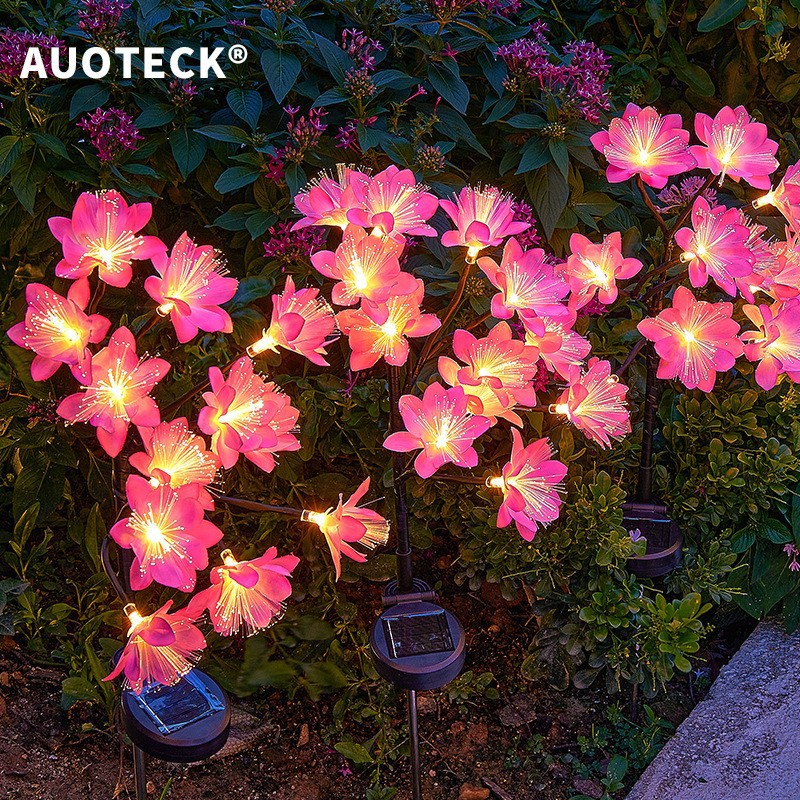 Solar Camellia Ground Lamp Outdoor Waterproof Decorative Atmosphere Landscape Lamp Simulated Peach Blossom Lawn Lamp