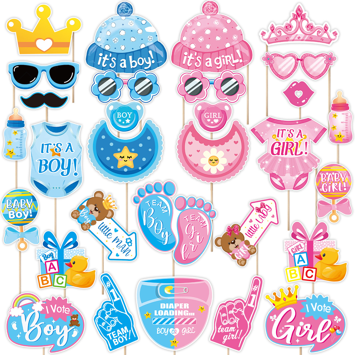 El género transfronterizo revela los accesorios de la foto de la decoración de la fiesta, los niños y las niñas anuncian los divertidos accesorios de la foto de la fiesta