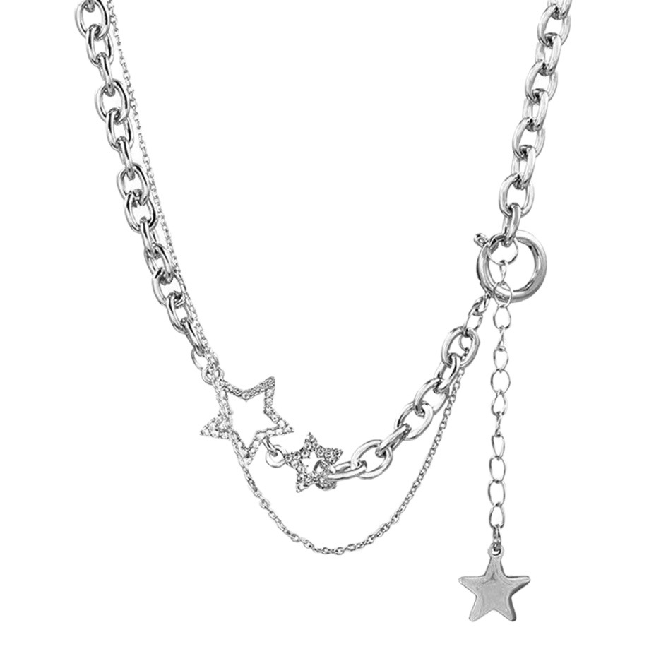 YH ~ de alta calidad estrella doble capa collar de las mujeres de estilo frío ins hip hop corto clavícula cadena de moda temperamento cadena collar
