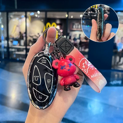 Cross-border applicable South Korea Car key bag - modern-o-model-smart-5-button-single-shell-black-red-violent-bear-pendant