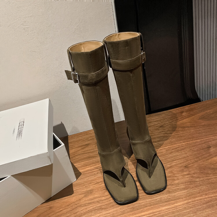 Boot nữ cổ cao ôm bắp chân da thật phong cách miền Tây — mơ, nâu chi tiết 49
