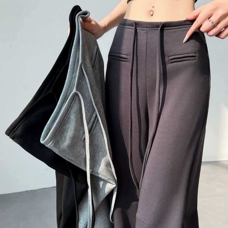 Темно-серые американские спортивные брюки для женщин, летние новые свободные прямые широкие повседневные брюки из сикомора с высокой талией