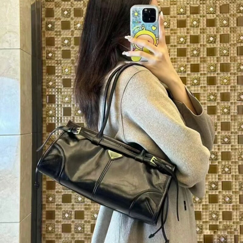 High Version Prabal*Bonnie Handbag Soft Lux Ultra-Light Oil Wax Leather Motorcycle Bag Casual Versatile Handbag