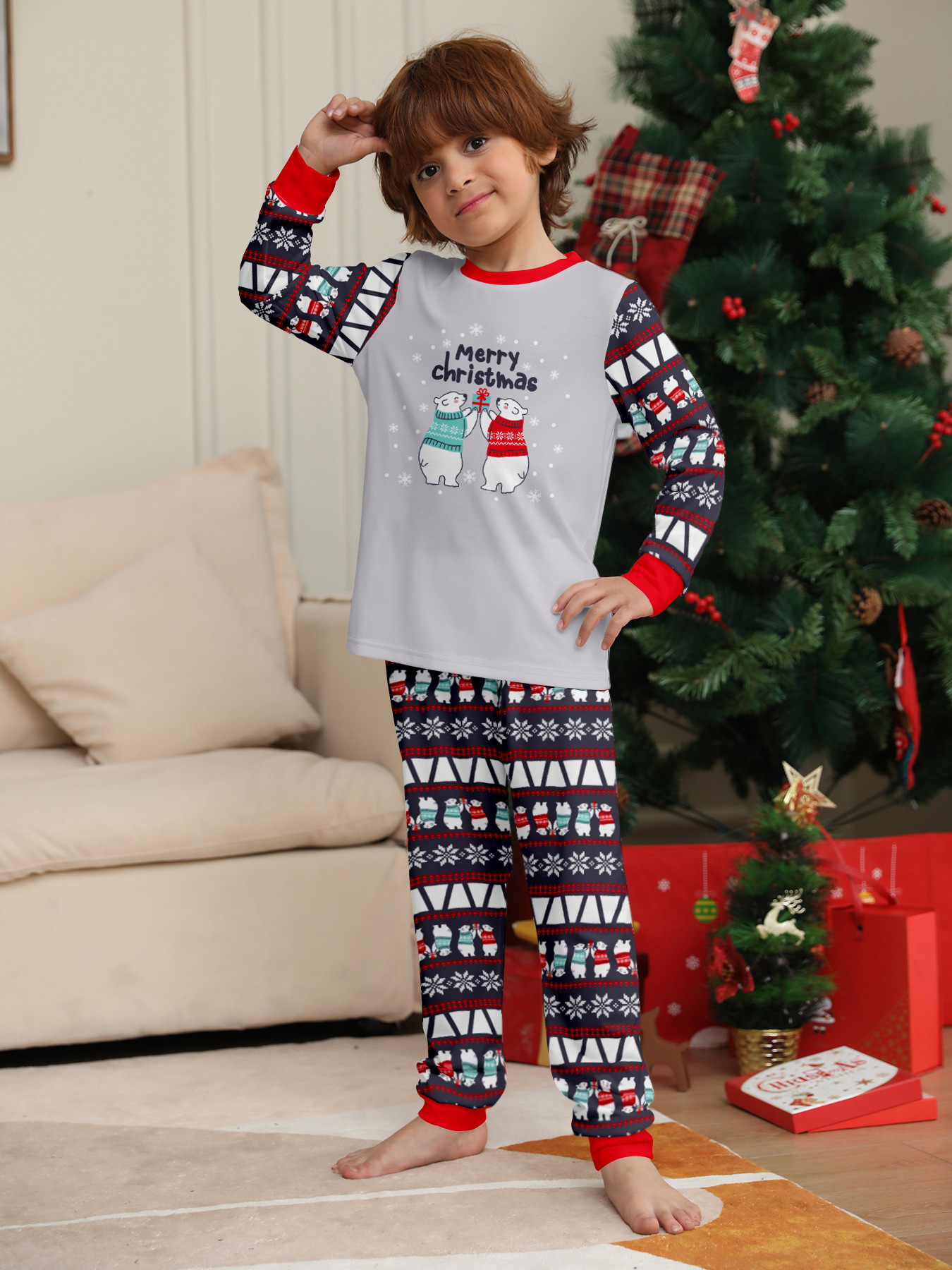 Pijama de natal a combinar para família com urso e flocos_voghion.com