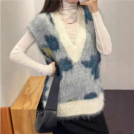 CO*S跨境马海毛V领马甲背心羊毛衫亚马逊速卖通针织毛衣套头显瘦