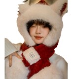 Милая бархатная шапка, шарф, утепленные перчатки, утепленный комплект, плюшевая, 3 предмета