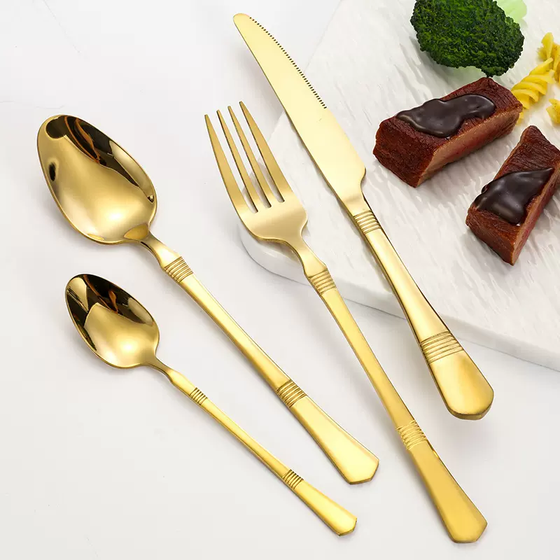 跨境亚马逊410不锈钢小蛮腰高级感西餐厅牛排刀叉套装甜品咖啡勺