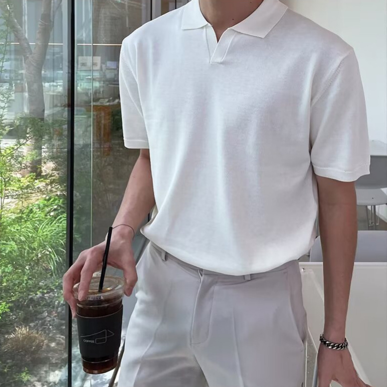 Men's Short-sleeve Polo Shirt, Trendy Brand, Summer Turn-down Collar, Korean Style, Mature And Simple, Solid Color,_viptrois.com