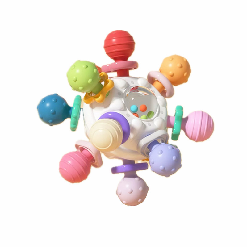 Pelota de dedo de Manhattan para bebés, campanilla, bola atómica, molar giratorio, mordedor, agarre de mano, bola de goma suave, juguete