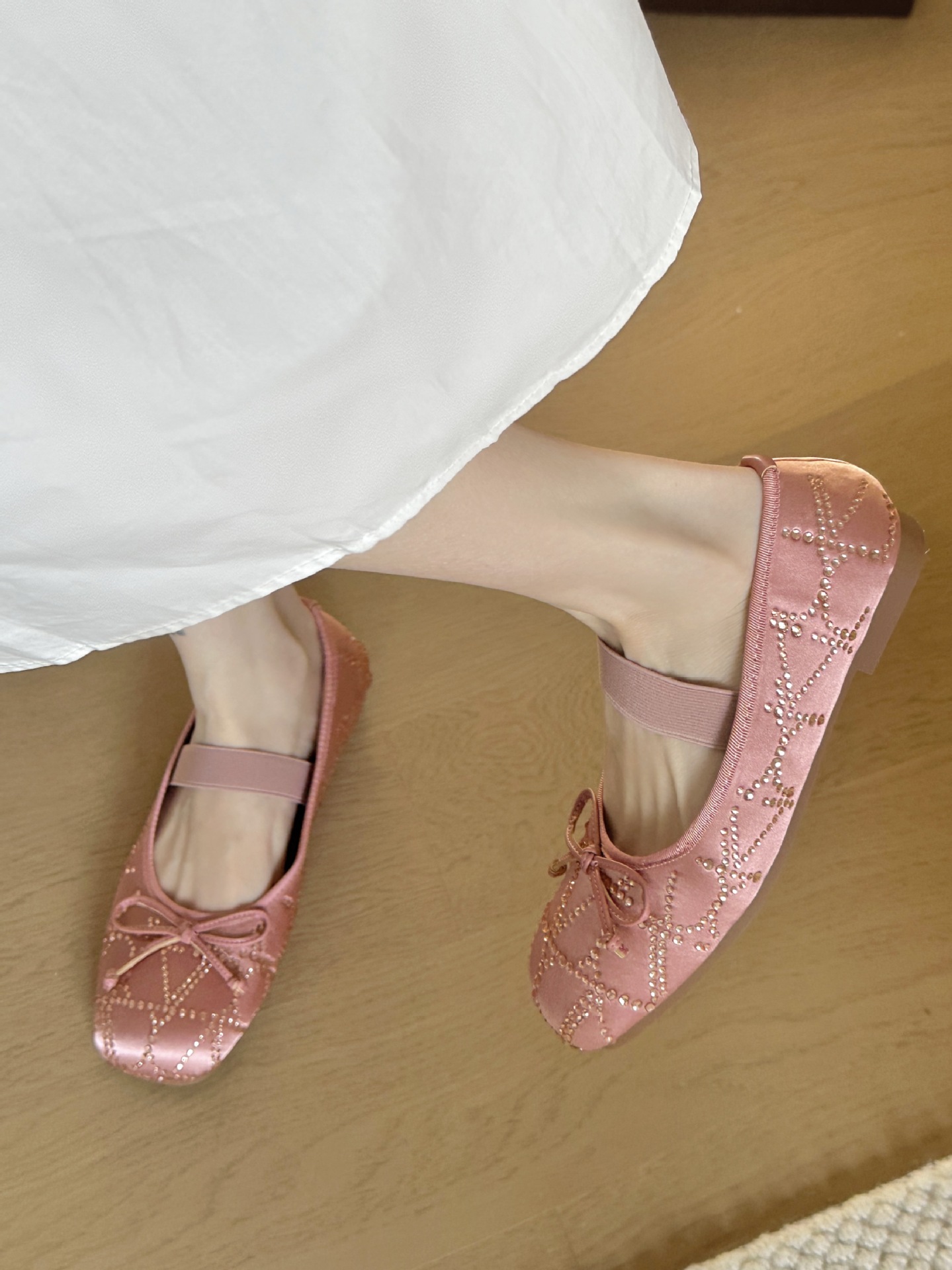 Scarpe Mary Jane in raso con fiocco in stile fata singola, con fondo piatto e fiocco in stile acqua, stagione primavera e autunno 2024_voghion.com