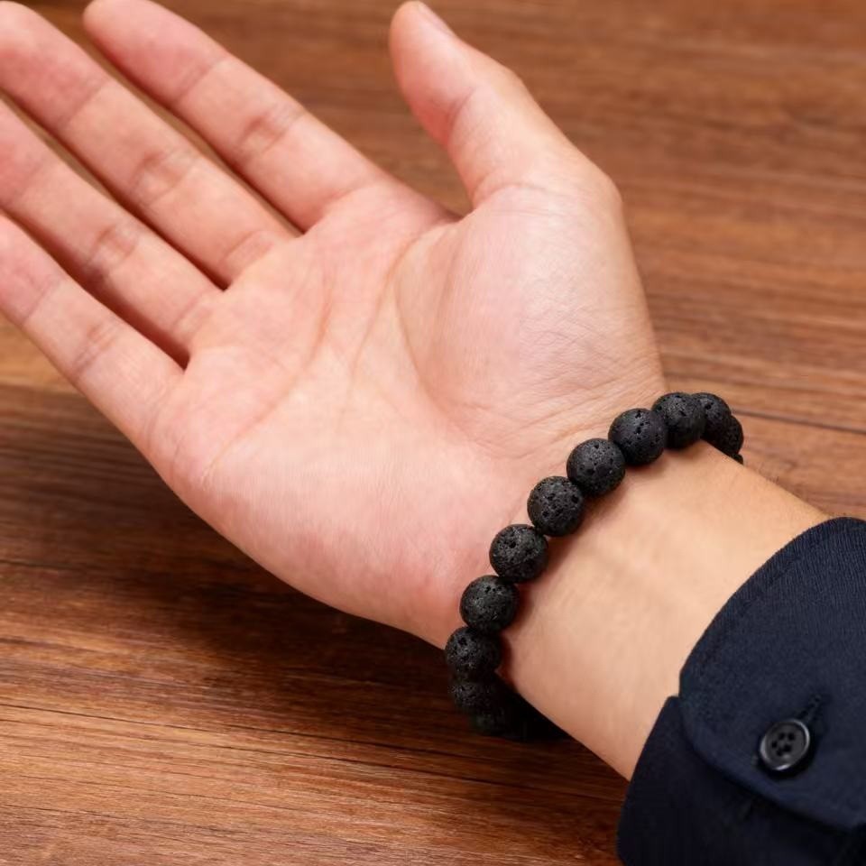 Conjunto de 4 pulseiras elásticas de alta qualidade e estilo masculino com contas de pedra vulcânica olho de tigre e turquesa branca para casais._voghion.com