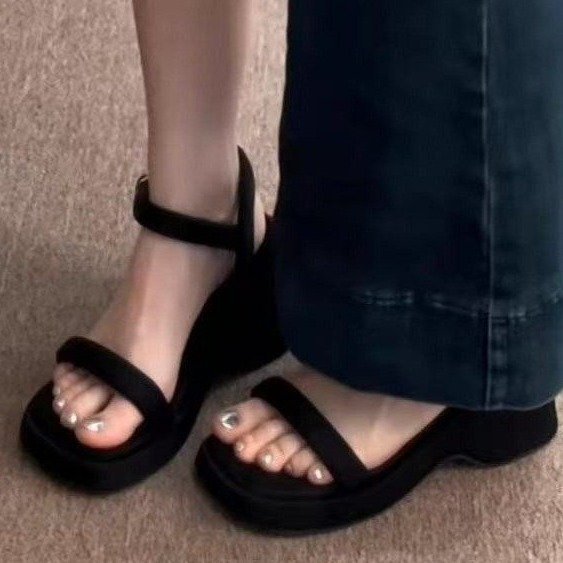 Sandalias Romanas con Tacón de Cuña para Mujer de Ante con Suela Gruesa