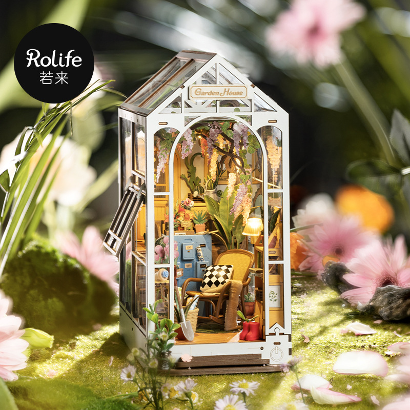 Ruolai libro stand diy cottage hecho a mano montado juguete de madera rompecabezas tridimensional bloques de construcción ensamblados modelo hecho a mano