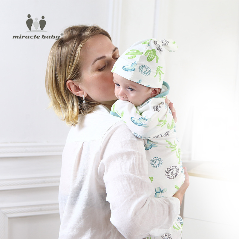 Cross-Border Baby Swaddle Sleeping Bag Fetal Cap Spring and Autumn Thin Baby Blanket Wrap Newborn Sleeping Bag Wrap Set