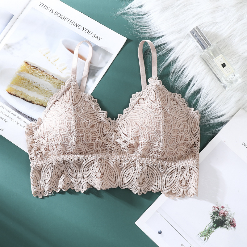 Triángulo Copa ropa interior inalámbrica de las mujeres otoño sexy encaje belleza espalda de tres filas de hebilla sujetador de tamaño libre sujetador image 12