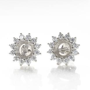 Silver earrings empty holder 6.5mm 1 karat main stone Princess earrings empty holder cross-border TK hot sale