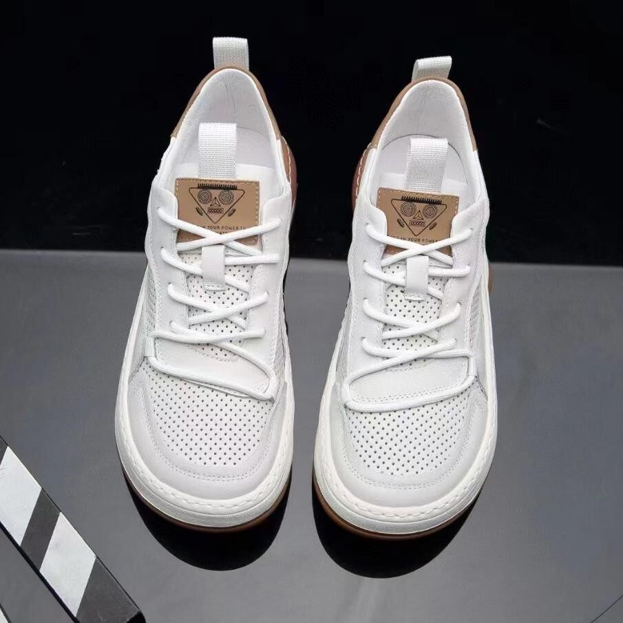 Giày sneaker nam da bò thật mũi tròn, đế bằng chống trượt, thoáng khí, phối đồ dễ dàng — Dép sandal -1 màu trắng, Dép sandal -1 màu đen, Giày bệt màu trắng, Giày bệt màu đen