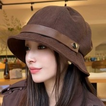 复古美拉德色系灯芯绒渔夫帽女显脸小盆帽休闲百搭一帽多戴小礼帽