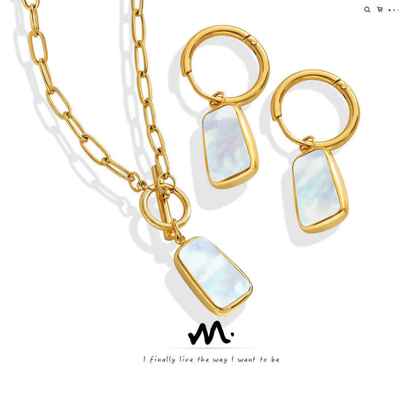 Europa y América personalidad minimalista blanco natural mar Shell otbuckle largo colgante collar colorido brillante elegante pendientes joyería traje