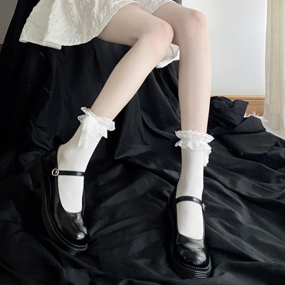 lolita Lace Short Mid-length Cub Socks for Children Solid Color Summer Thin lolita Cute Soft Girl All-match