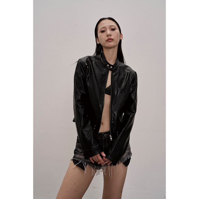 Pokiovo Leather Jacket Women's Short Vintage Biker Jacket Slim Fit Style from Guangzhou Shisanxing Pokiovo Leather Jacket Women's Short Vintage Biker Jacket Slim Fit Style from Guangzhou Shisanxing