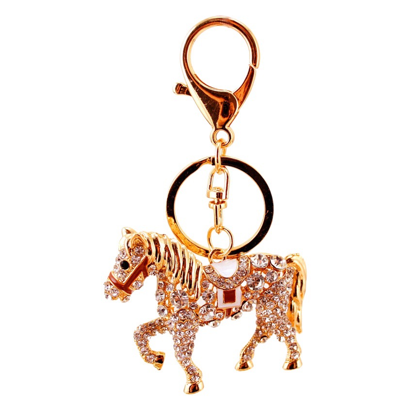 Llavero del zodiaco con diseño de pony y diamantes incrustados, accesorio de coche o bolso, pequeño regalo decorativo
