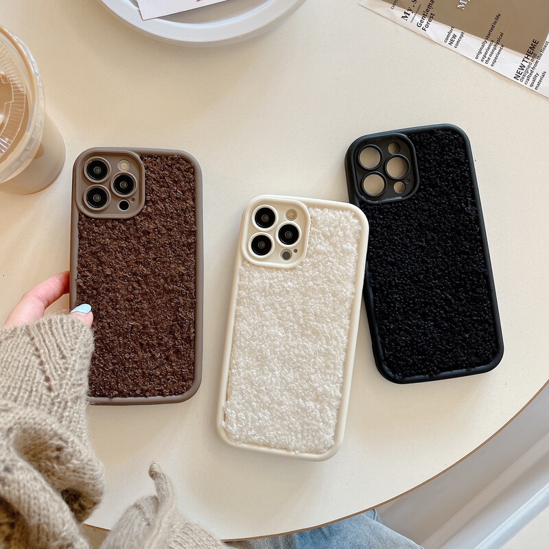 Autumn and winter teddy bear plush mobile phone case for apple 13 red rice NOTE12 PRO-5G solid color all-inclusive high
