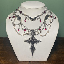 万圣节十字架项链批发跨境复古暗黑重工哥特风项饰轻奢小众毛衣链