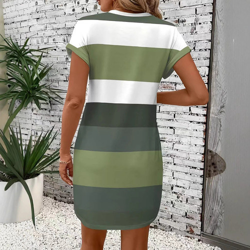 2025 spring and summer new European and American Amazon temu home nightgown round neck dress casual striped women's clothing