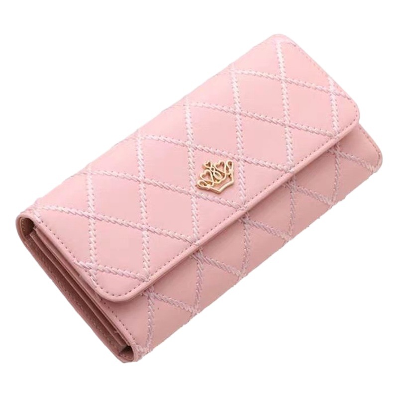 Cartera de Mujer de PU 2025, Estilo Coreano, Larga, Triple, con Hebilla, Diseño de Corona con Diamantes, Múltiples Ranuras para Tarjetas