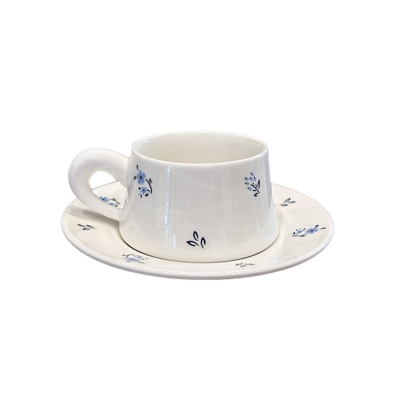 法式陶瓷杯碟蓝色碎花下午茶杯碟套装拿铁杯高级感牛奶杯点心盘|undefined