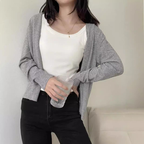 V领单排扣针织开衫女装纯色外套毛衣女秋冬新款宽松慵懒风外套女