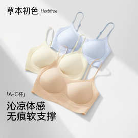 草本初色内衣女山茶花香氛新款超薄凉感细肩带小胸聚拢无痕文胸罩