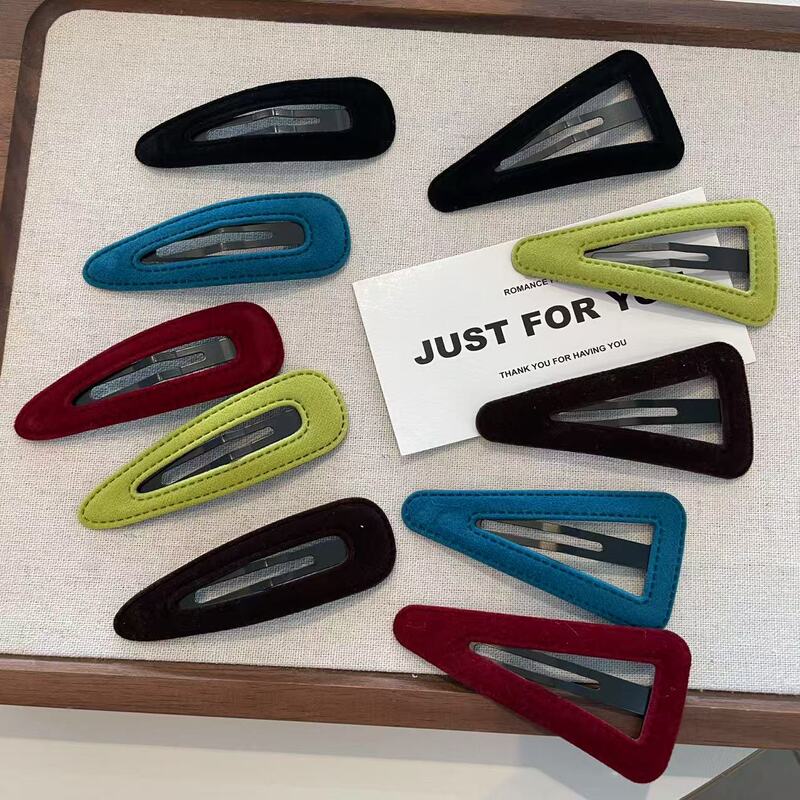 New Korean Velvet Triangular Edge Clip Bangs Clip Elegant Girl Water Drop Clip Cute Simple Boutique Hair Accessories