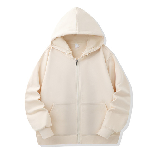 Thin adult ribbed pouch pull-up hoodie solid color hooded blank open jacket for couples class uniform manufacturer printing
