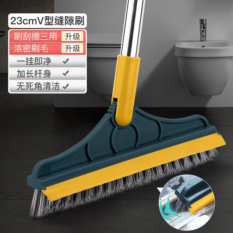 ツーインワン浴室床ワイパー、硬い毛のトイレ浴室床継ぎ目ブラシ、タイルのデッドコーナーを掃除するための長いハンドル|undefined