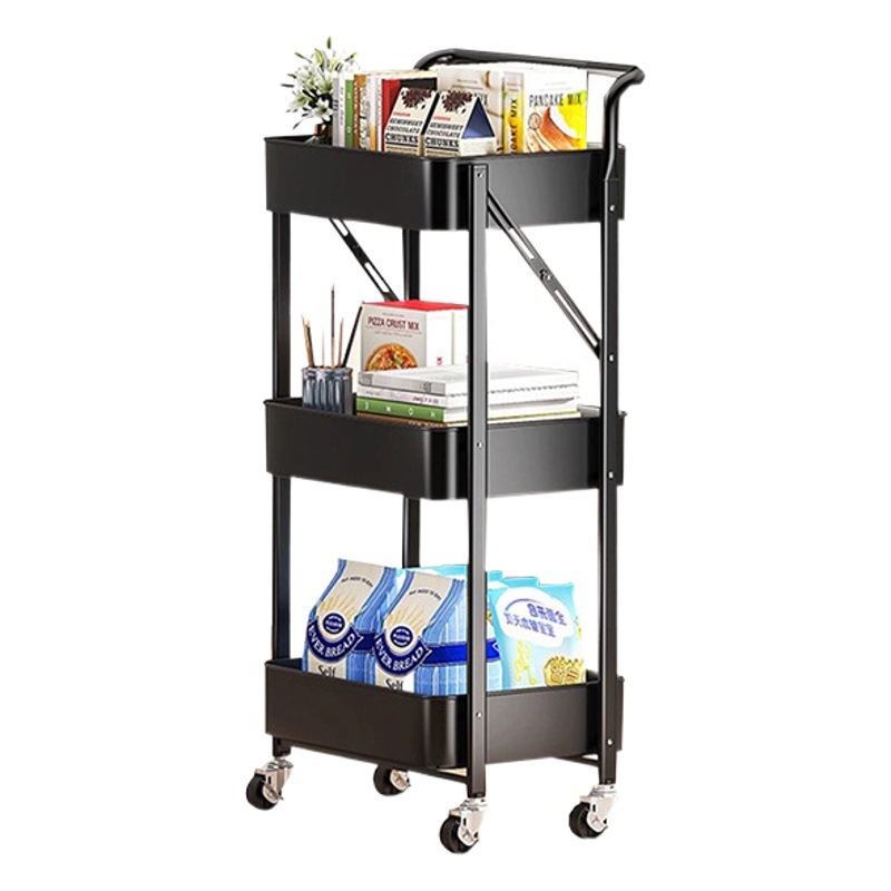 Cocina multi-capa de almacenamiento de piso dormitorio estante de almacenamiento móvil estante de libro instalación-libre plegable Carro de almacenamiento rack